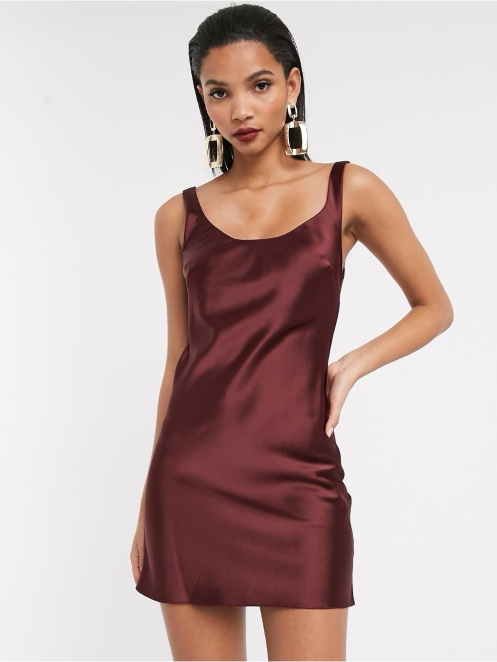 ASOS Design Burgundy Satin Slip Dress Scoop Neck - size US 6